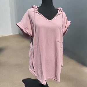 Women’s Pink Casual V-Neck Hoodie Top